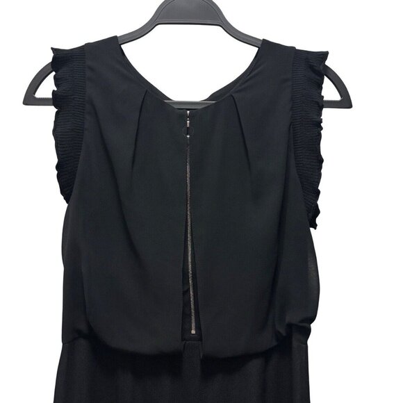 Sandro Paris Black Viscose Crepe Exposed Zipper Flutter Sleeve Dress Size 2 - Picture 4 of 10